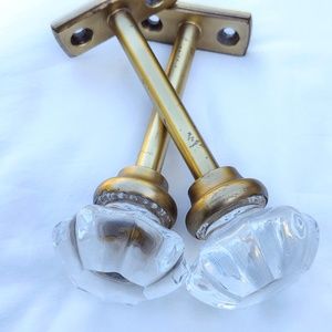 Set of Two Vintage Brass & Glass Door Knobs / This Old House / CottageCore Decor